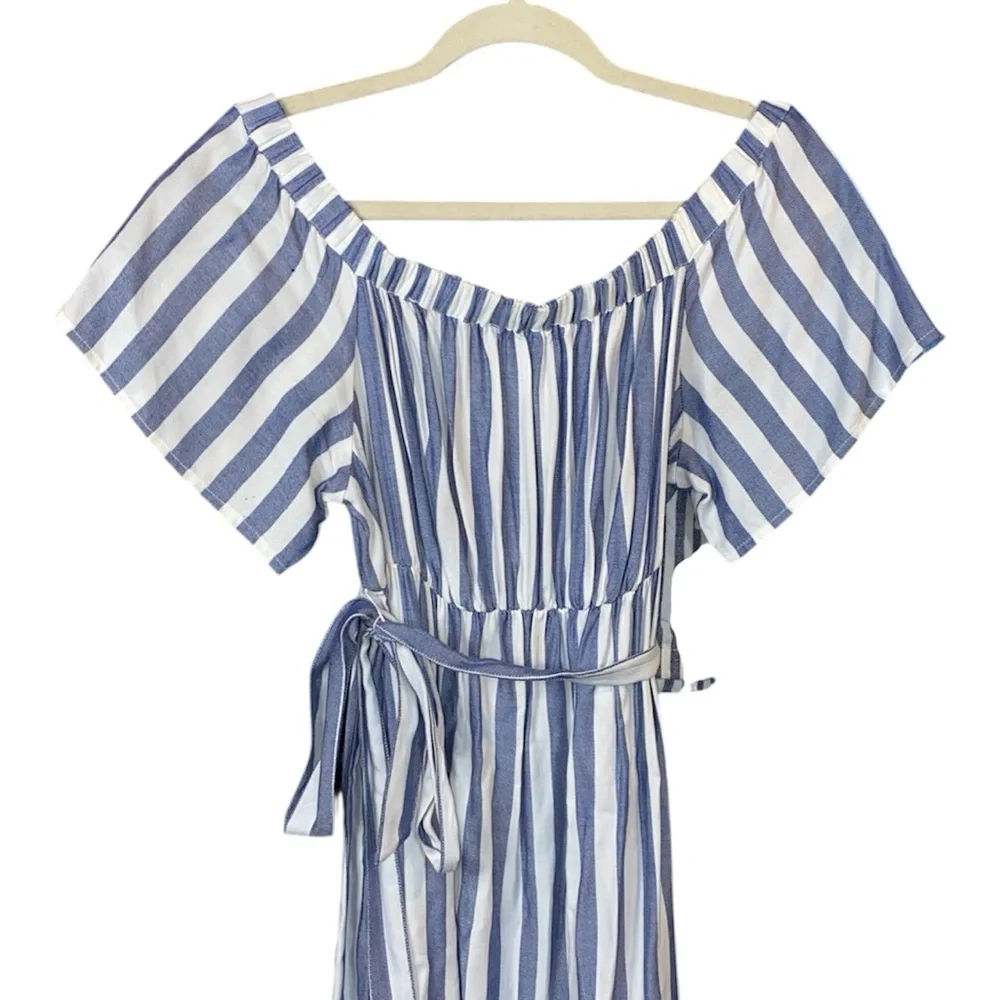 Isabel Maternity Blue/White Off-the-Shoulder Boho Maxi Dress, Size Small - Picture 3 of 6